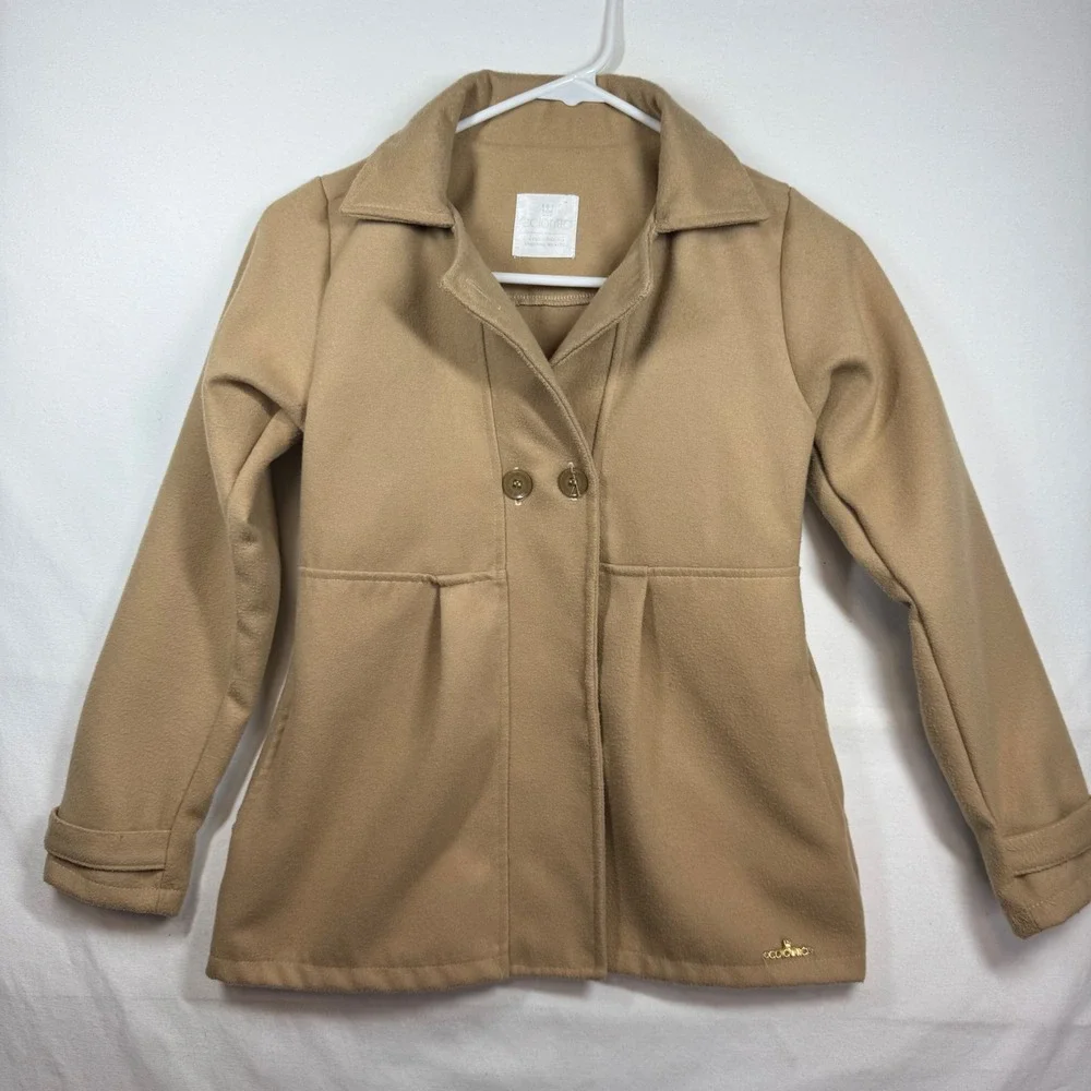 Coloritta Kids‎ Camel Tan Double Breasted Peacoat Jacket Size 10 Made in Brazil